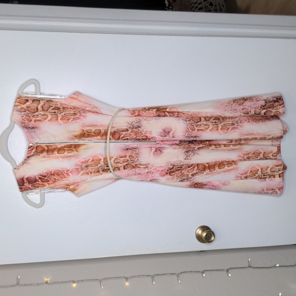 Calvin Klein Y2K 2000s fit & flare A-line pink snakeskin print dress + belt sz 4 - Picture 5 of 11